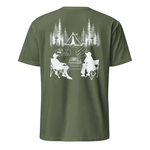 unisex-basic-softstyle-t-shirt-military-green-back-68604c2594c86.jpg Camping Stove Unisex T-Shirt