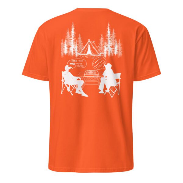 unisex-basic-softstyle-t-shirt-orange-back-68604c25a12aa.jpg Camping Stove Unisex T-Shirt
